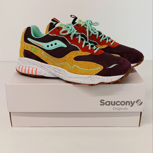Saucony Men's 3D Grid Hurricane Trailian Low Top Sneakers - Brown/Mustard - Picture 1 of 16